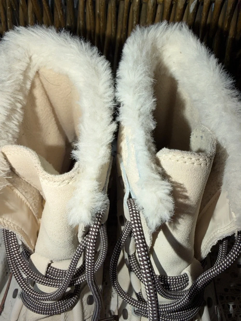 Sorel Cream and Brown Faux-Fur Lace-Up Winter Boots